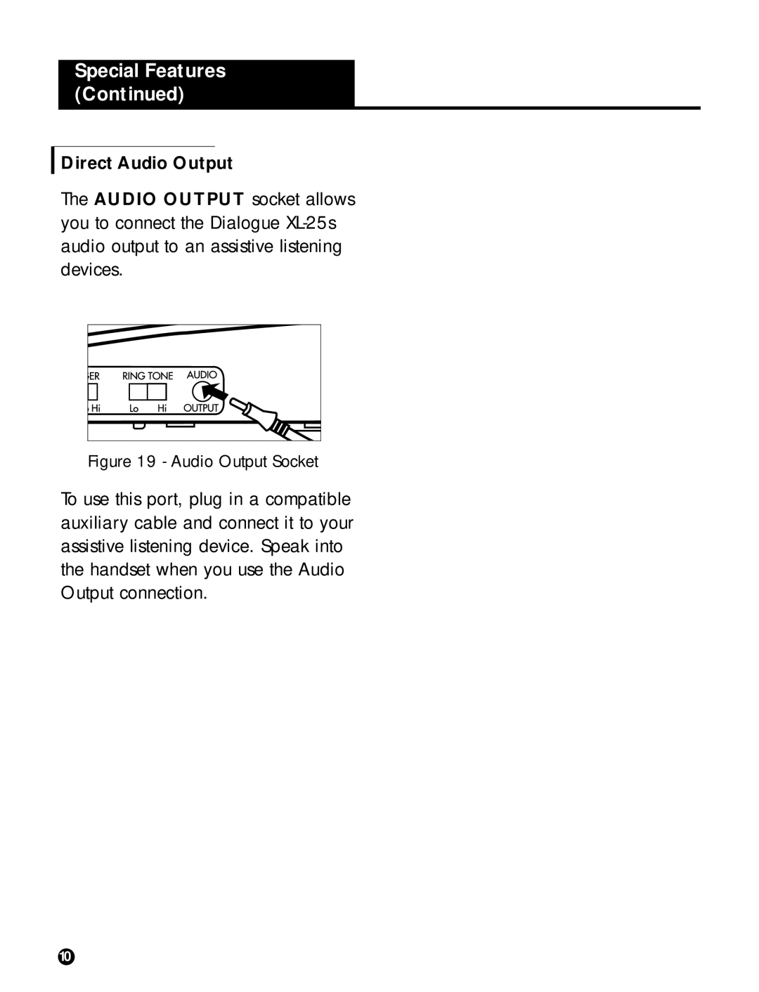 Ameriphone XL-25s operating instructions Direct Audio Output, Audio Output Socket 