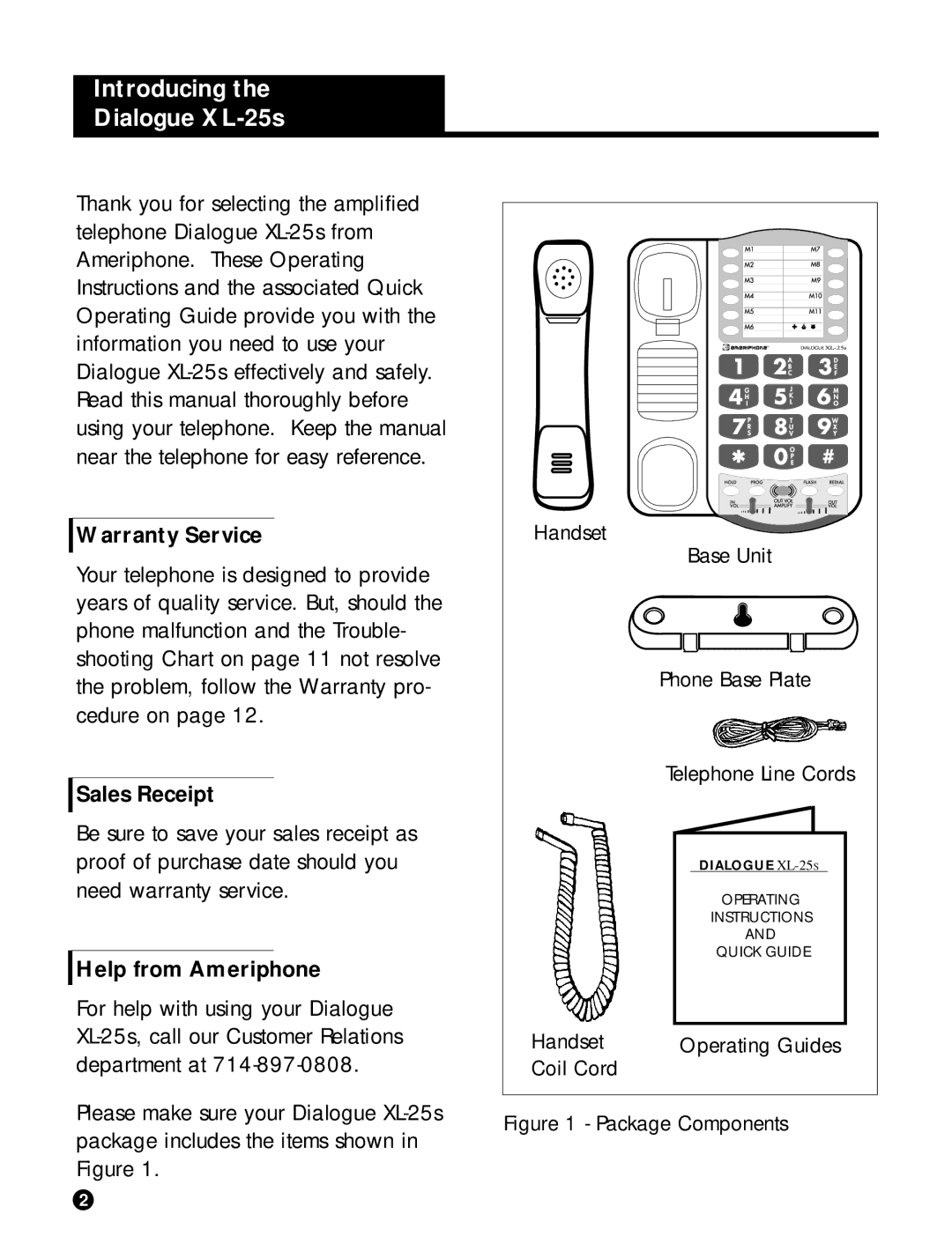 Ameriphone operating instructions Introducing the Dialogue XL-25s, Warranty Service, Sales Receipt, Help from Ameriphone 