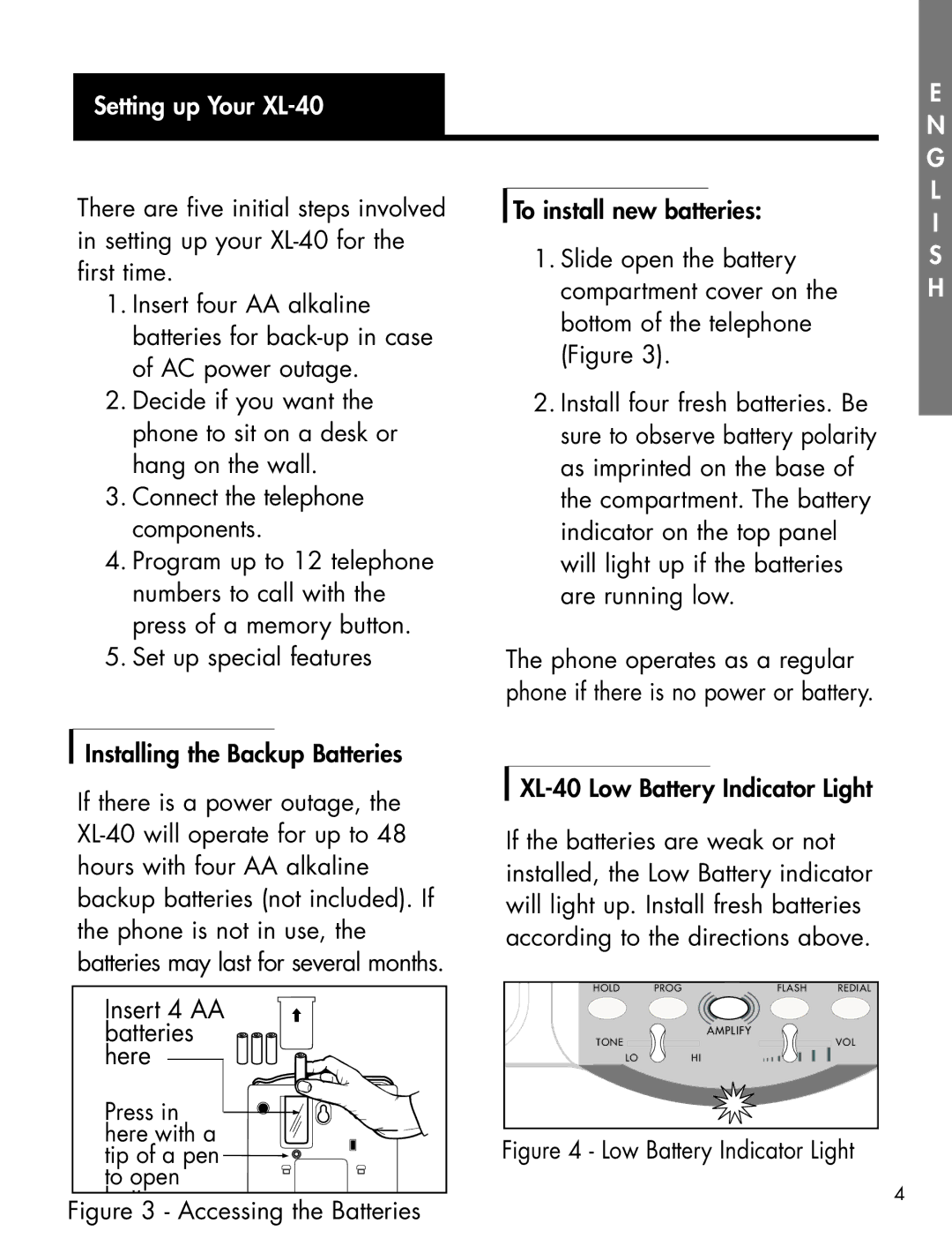 Ameriphone manual Insert 4 AA batteries here, Setting up Your XL-40 