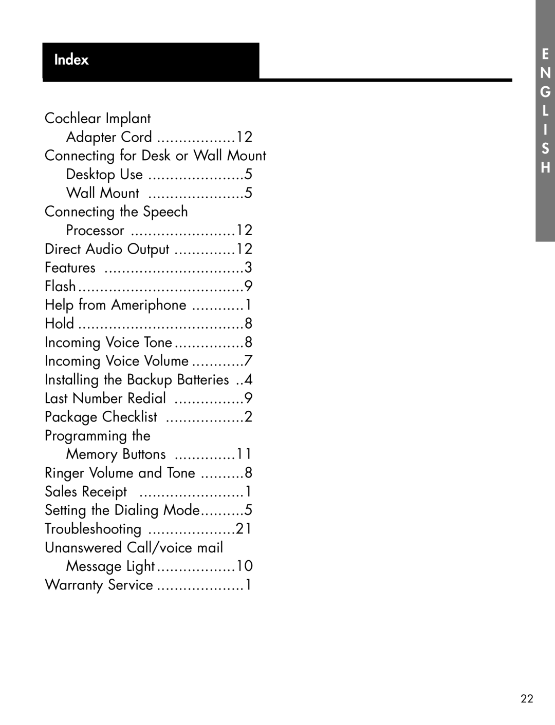 Ameriphone XL-40 manual Index 