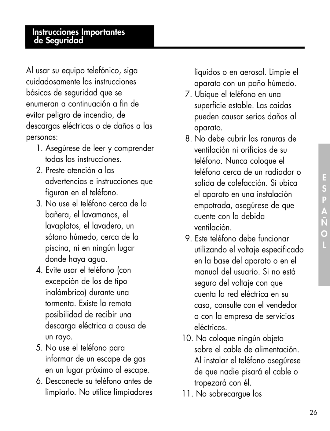 Ameriphone XL-40 manual Instrucciones Importantes de Seguridad, Eléctricos 