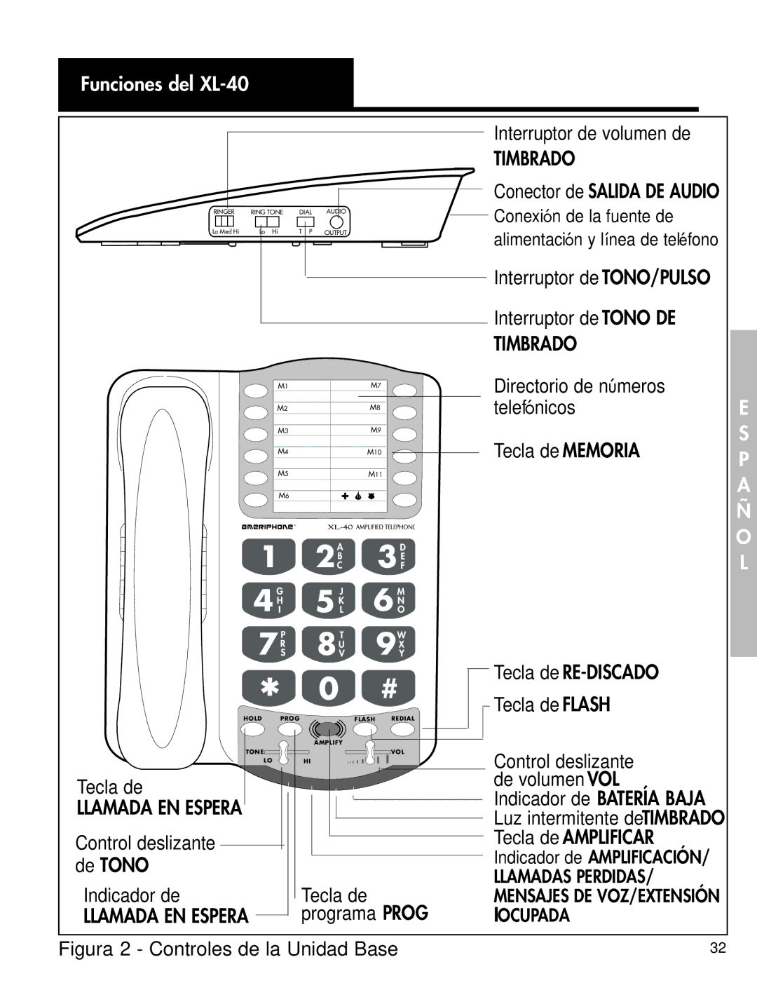 Ameriphone manual Funciones del XL-40, Timbrado, Llamada EN Espera 