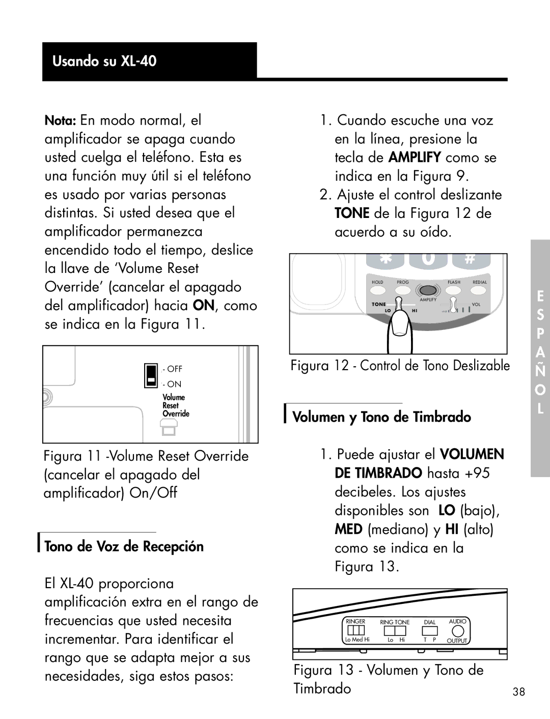 Ameriphone XL-40 manual Figura 13 Volumen y Tono de Timbrado 