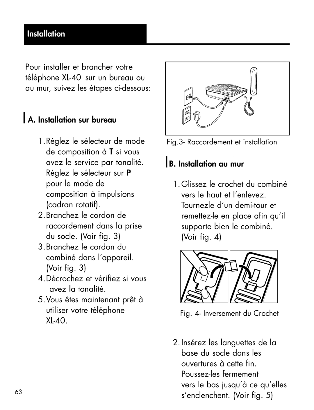 Ameriphone XL-40 manual Installation, Raccordement et installation 