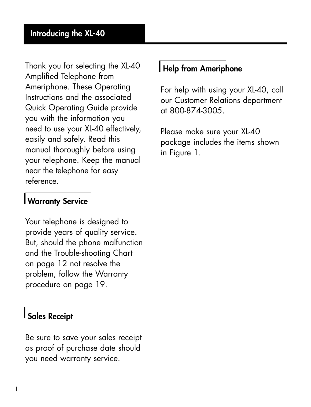 Ameriphone manual Introducing the XL-40 