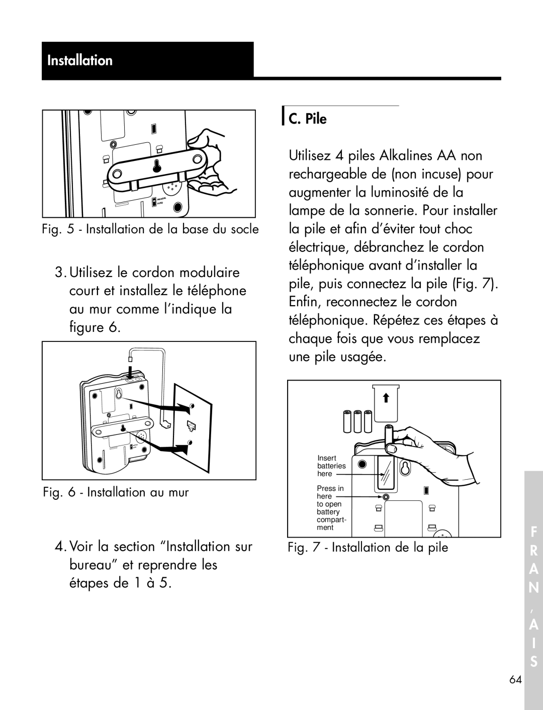 Ameriphone XL-40 manual Installation de la base du socle 