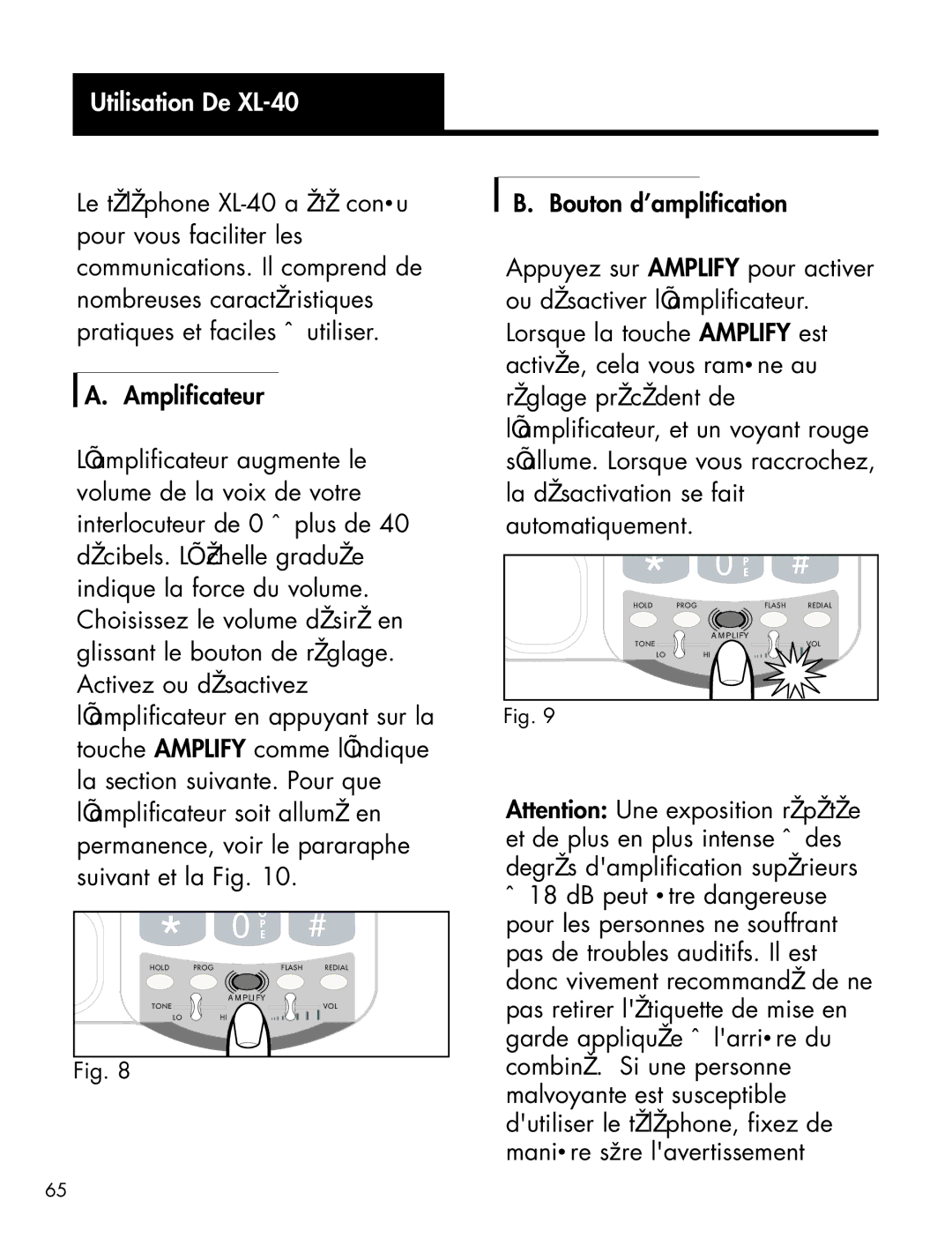 Ameriphone manual Utilisation De XL-40 