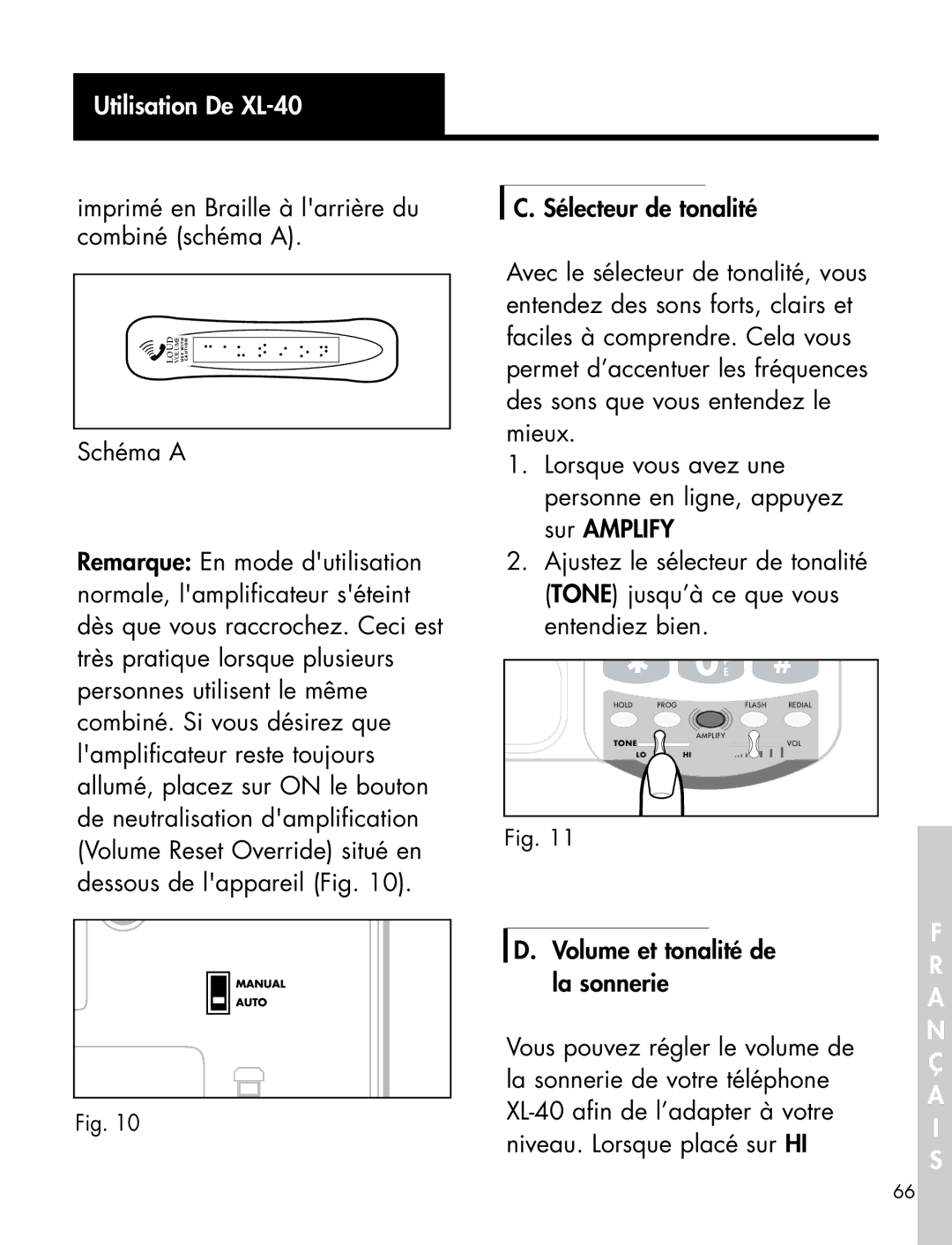 Ameriphone XL-40 manual Imprimé en Braille à larrière du combiné schéma a 