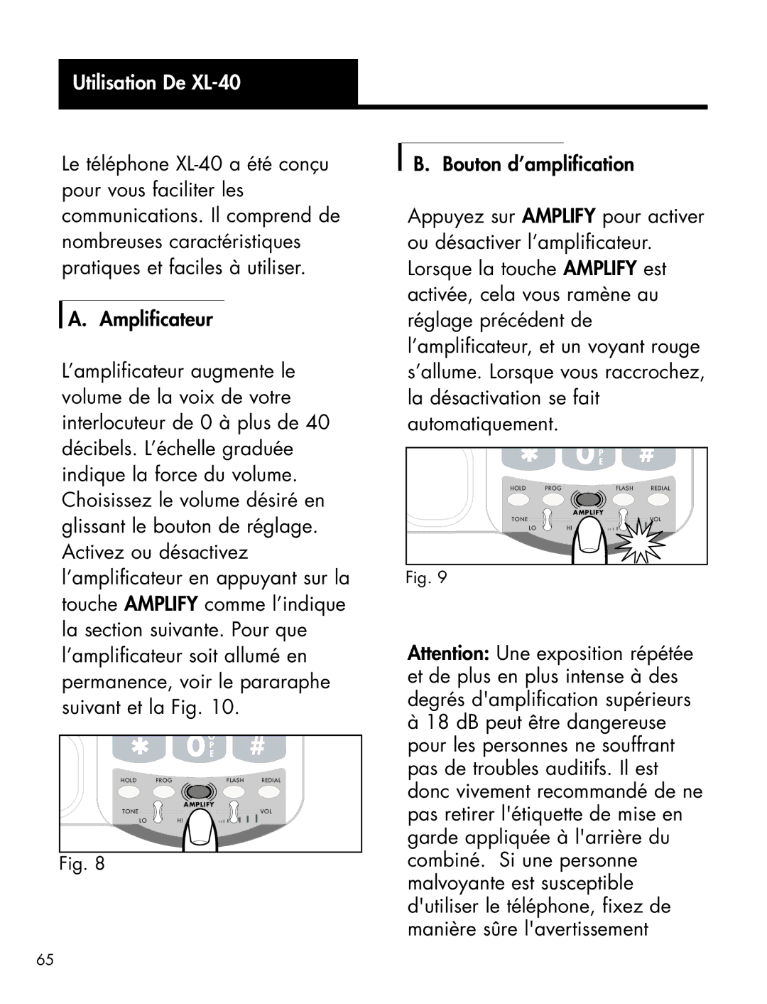 Ameriphone XLXL-40 manual Utilisation De XL-40 