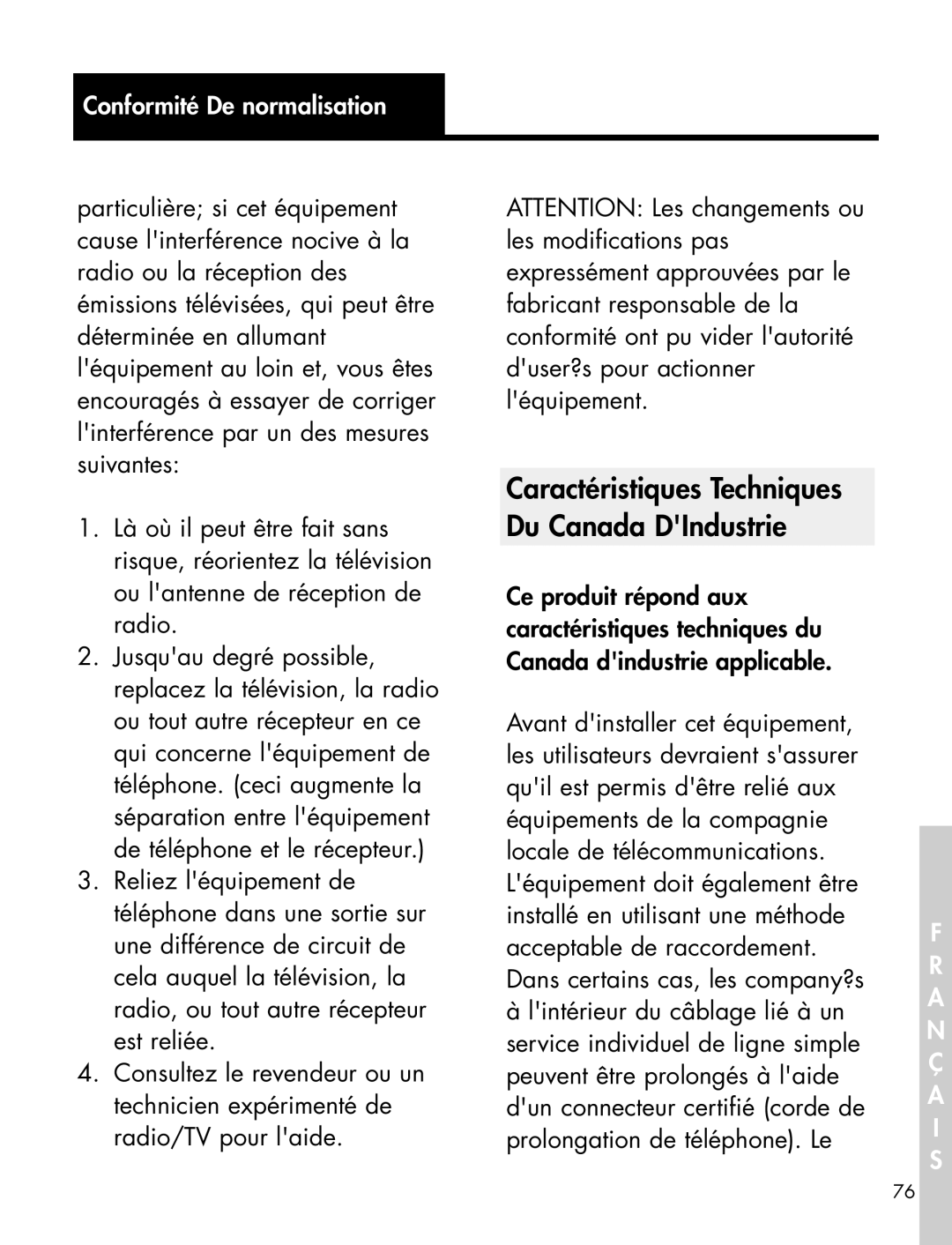 Ameriphone XLXL-40 manual Caractéristiques Techniques Du Canada DIndustrie 