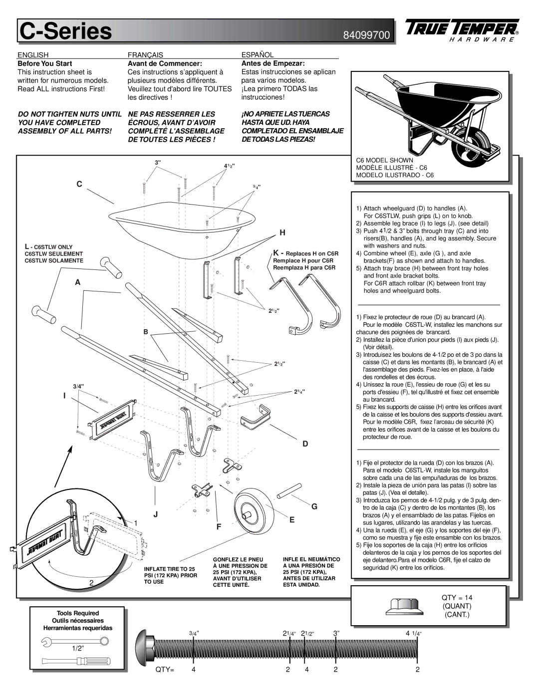 Ames True Temper C-Series instruction sheet Before You Start Avant de Commencer Antes de Empezar 