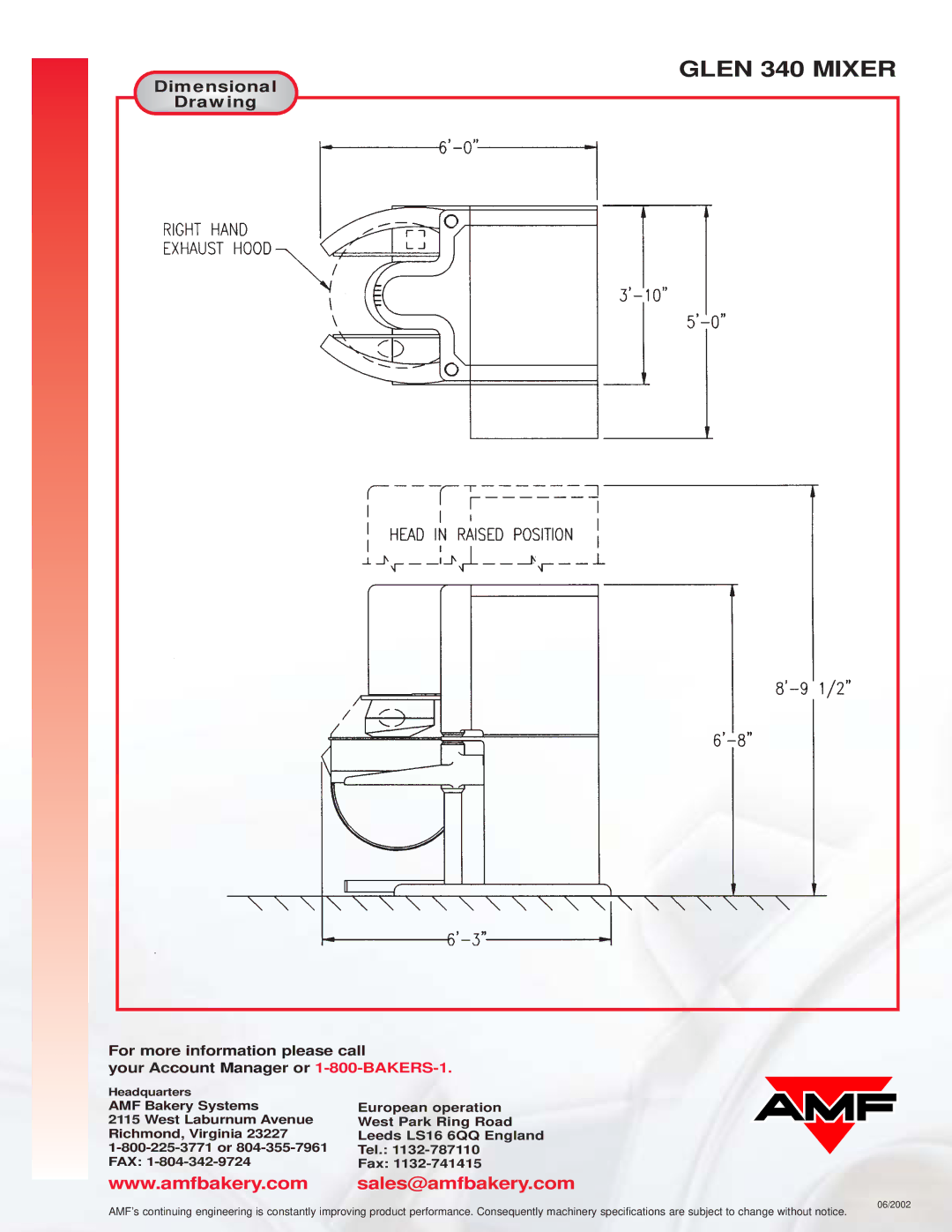 AMF 340 manual Dim ensional, Drawing 