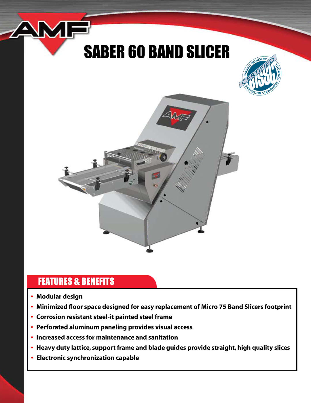 AMF manual Saber 60 Band Slicer, Features & Benefits 