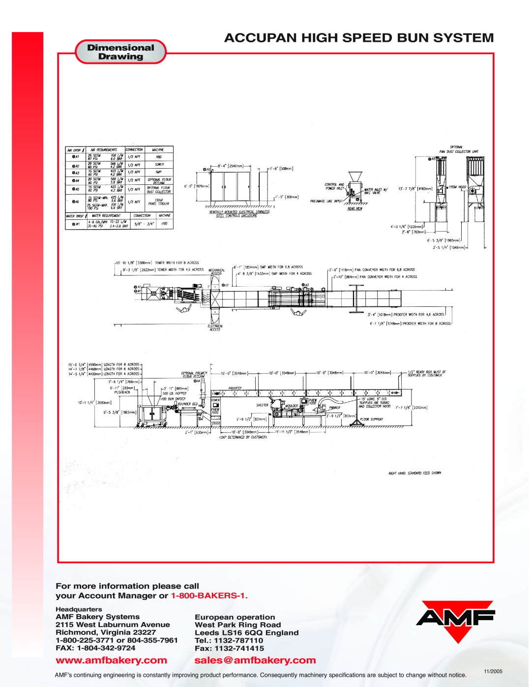 AMF Accupan High Speed Bun System manual Dimensional Drawing, Headquarters, 11/2005 