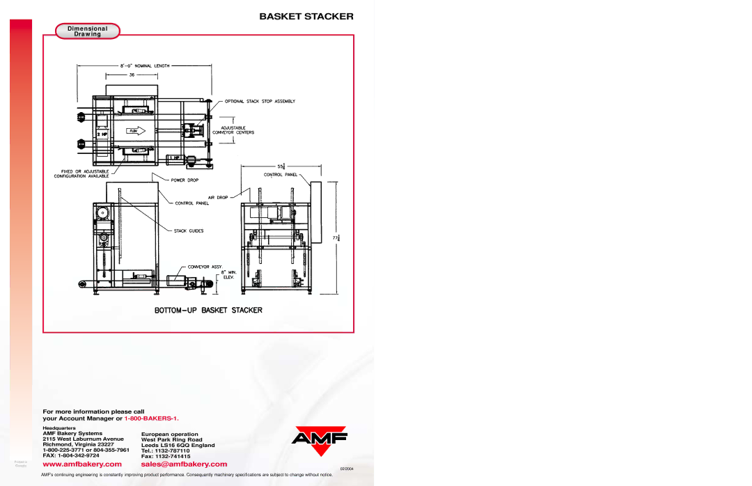 AMF Basket Stacker specifications Sales@amfbakery.com, Dimensional Drawing 