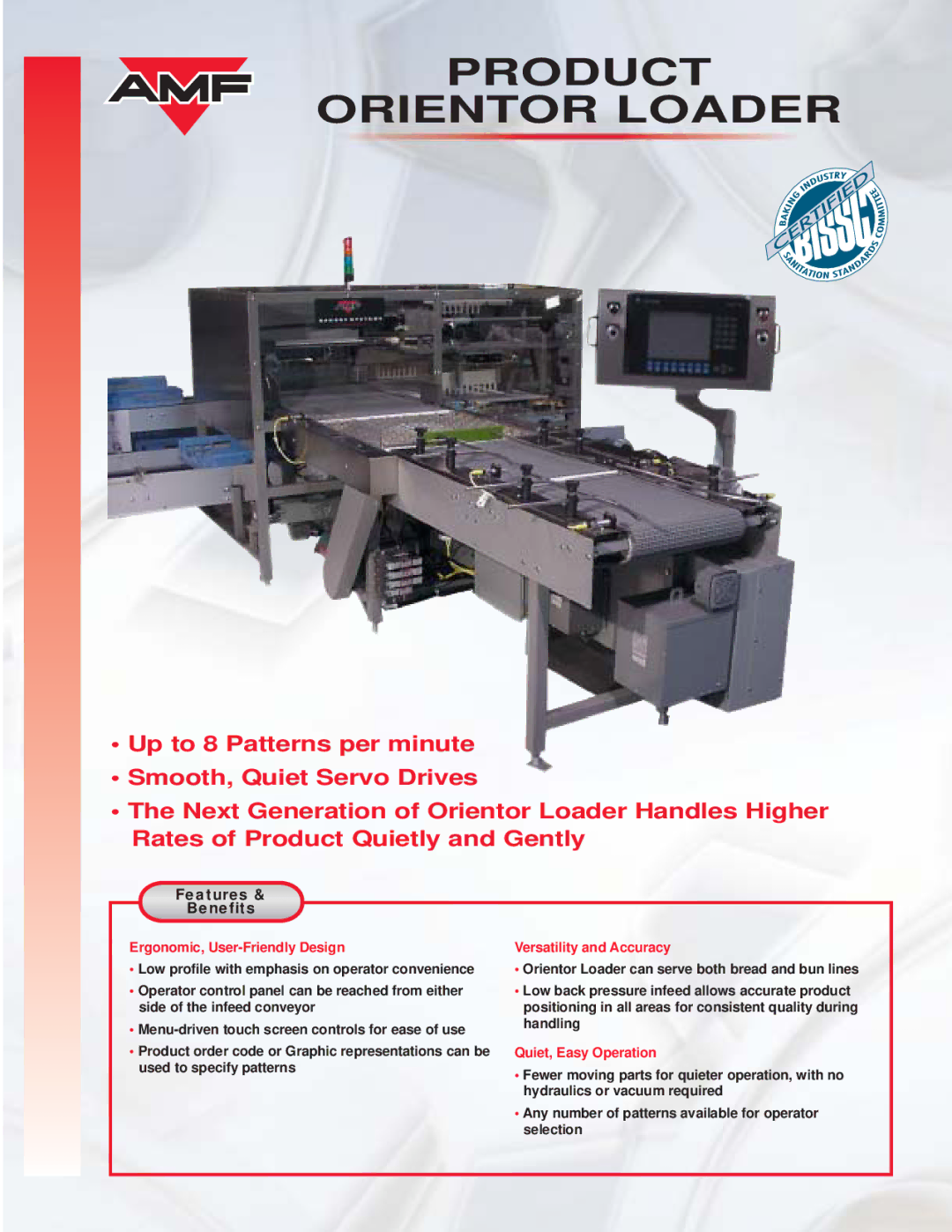 AMF Bread And Bun Products Orientor Loader manual Features Benefits 