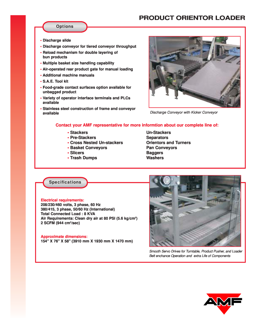 AMF Bread And Bun Products Orientor Loader manual Product Orientor Loader 