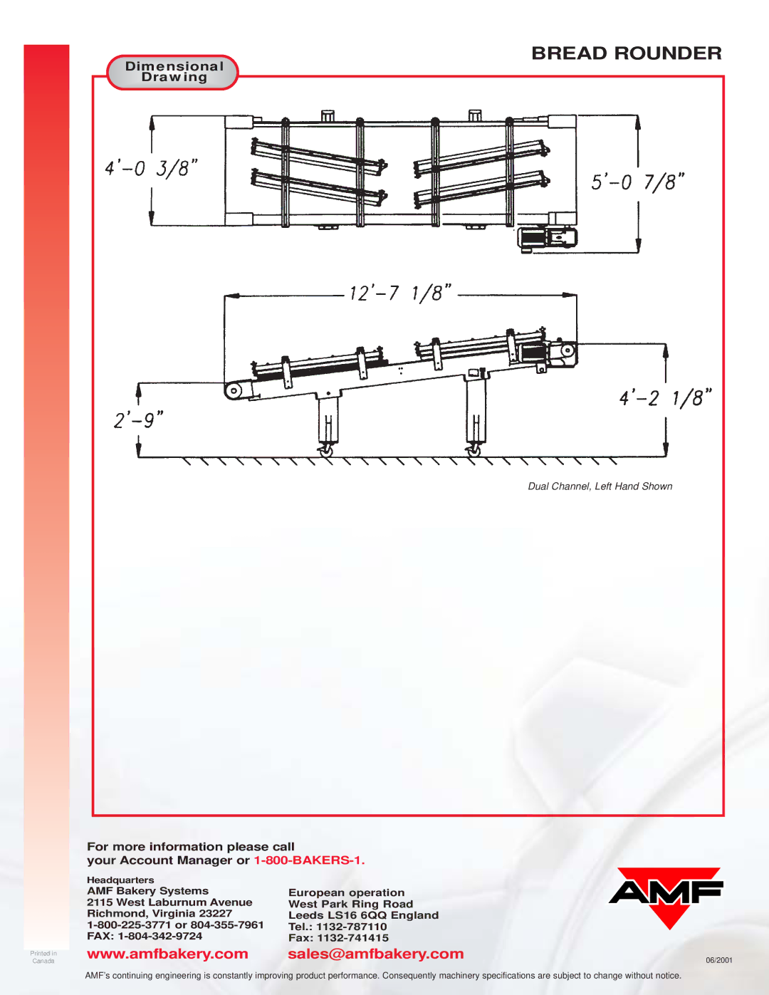 AMF Bread Bounder manual Dimensional, Drawing 