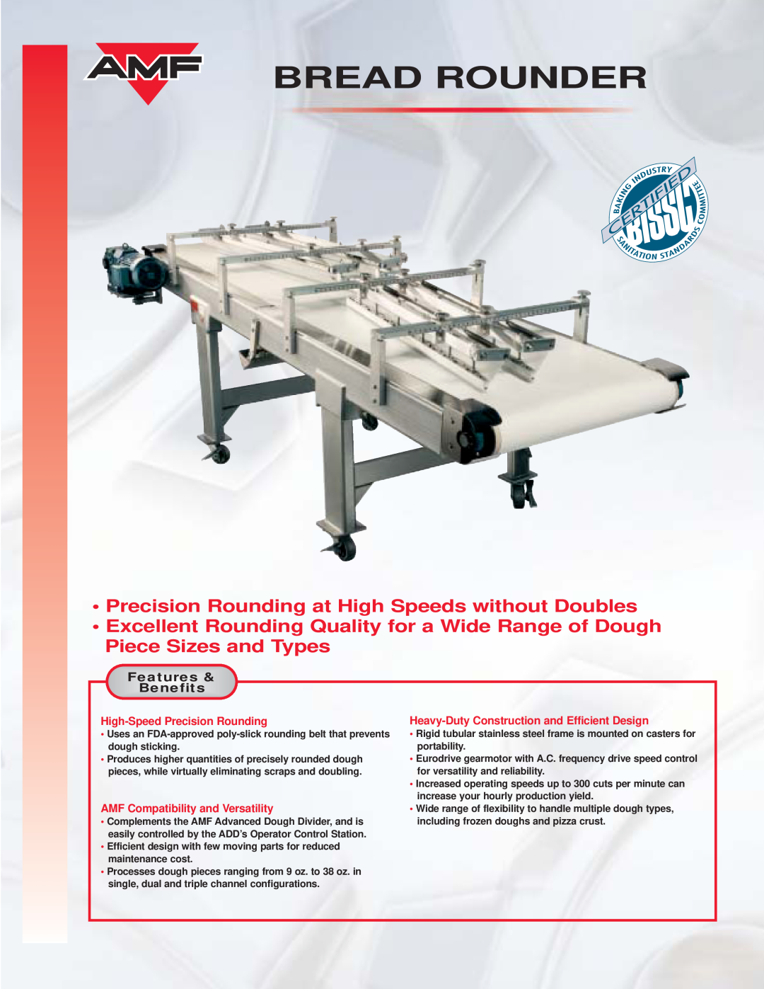 AMF Bread Bounder manual Bread Rounder, Features, Benefits 