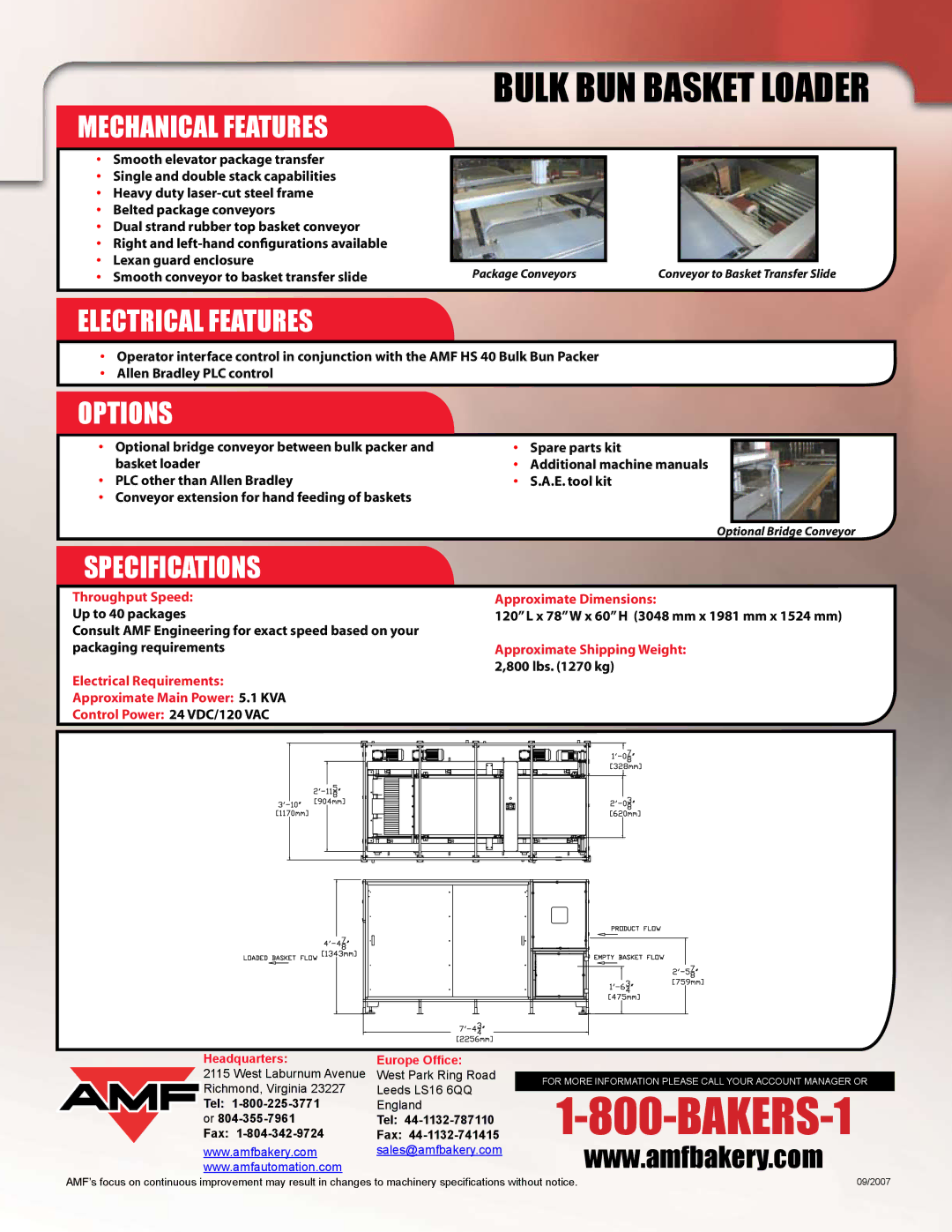 AMF Bulk Bun Basket Loader manual BAKERS-1, Bulk BUN Basket Loader 