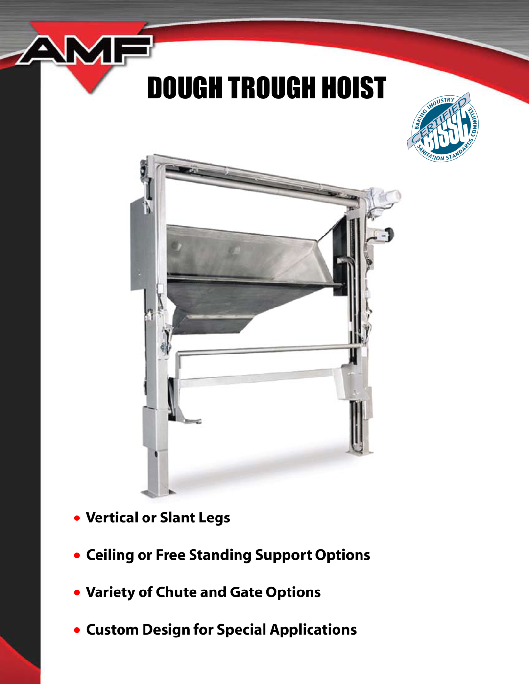 AMF Dough Trough Hoist manual Vertical or Slant Legs, Ceiling or Free Standing Support Options 