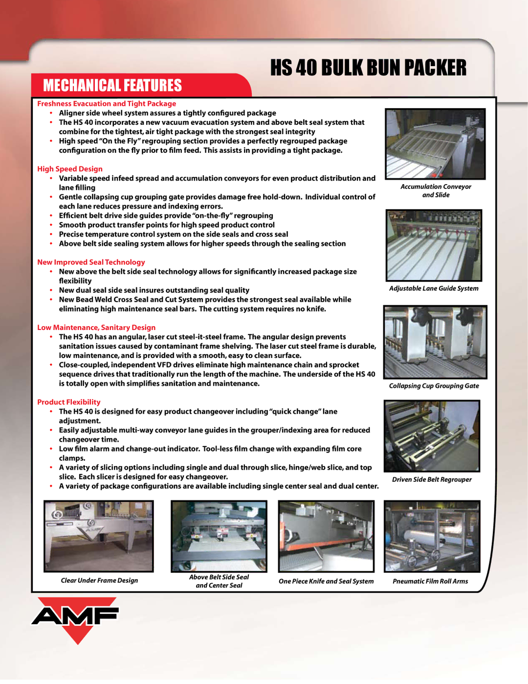 AMF manual HS 40 Bulk BUN Packer, Mechanical Features 