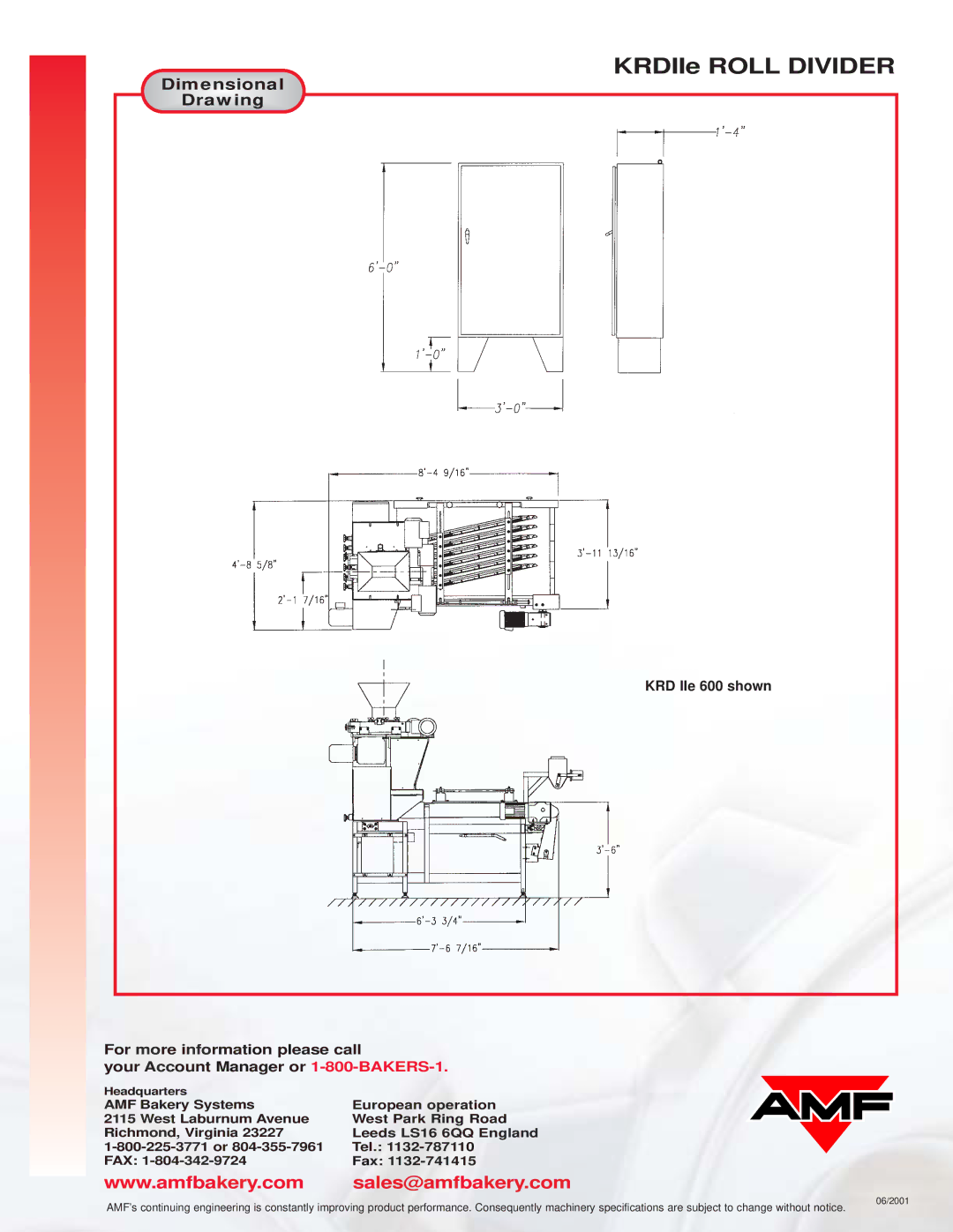 AMF KRDIIe Roll Devider manual Dimensional, Drawing 