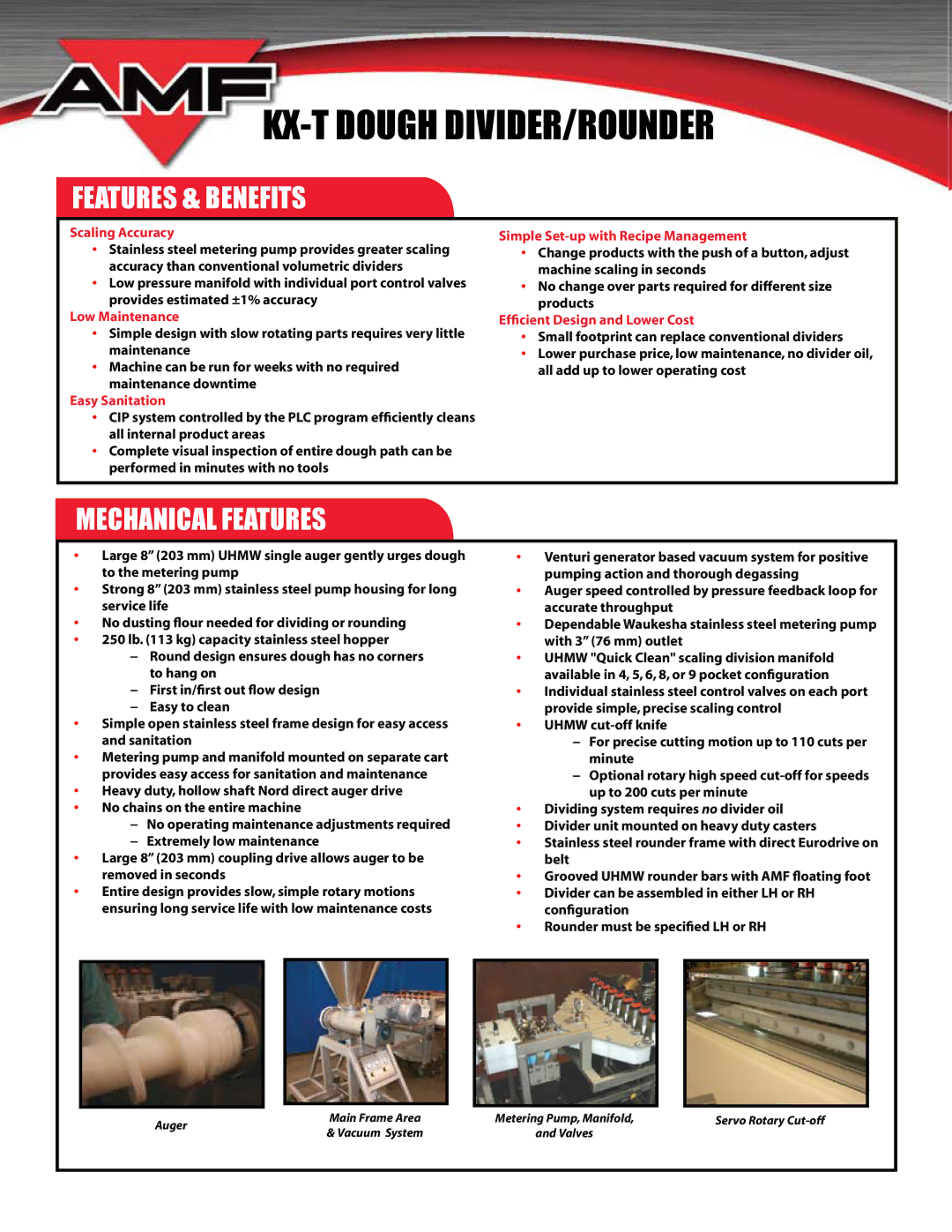 AMF KX-T manual Features & Benefits, Mechanical Features, Scaling Accuracy, Simple Set-up with Recipe Management 