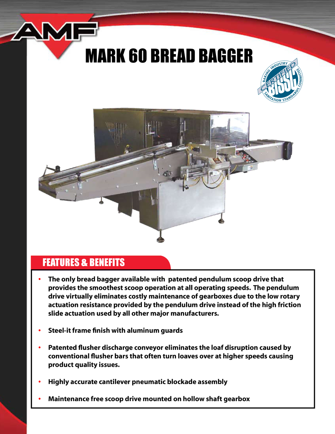 AMF MARK 60 manual Mark 60 Bread Bagger, Features & Benefits 