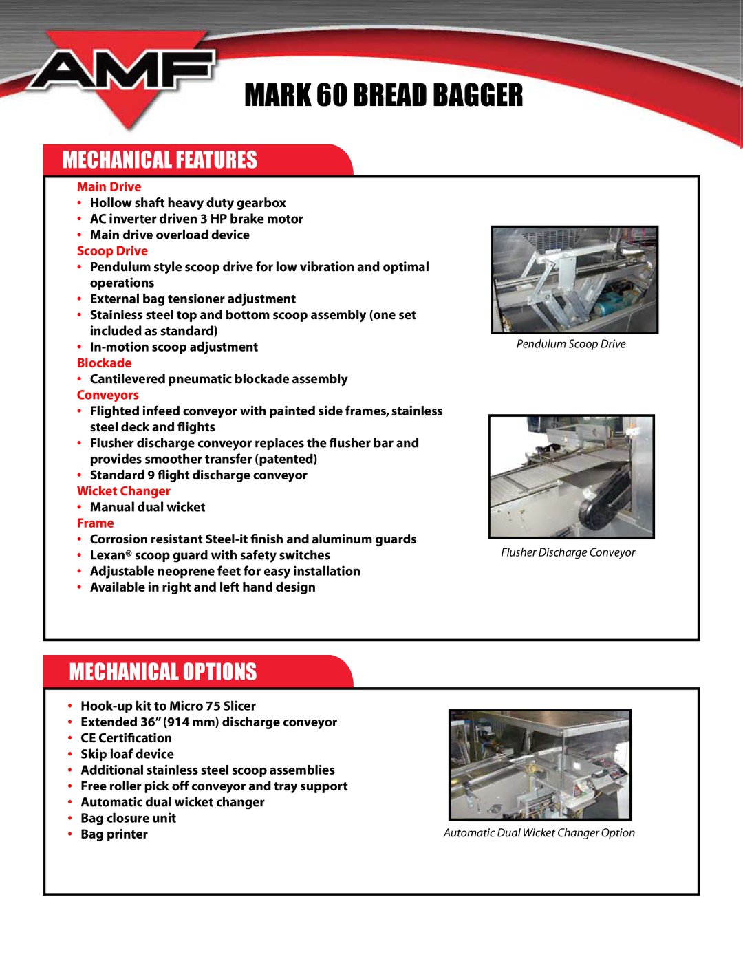 AMF MARK 60 manual Mechanical Features, Mechanical Options 