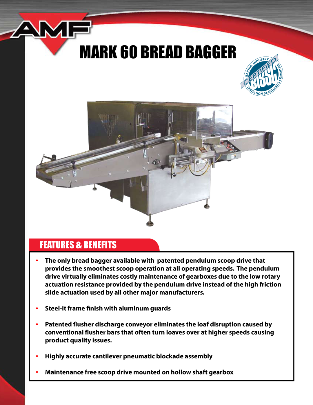 AMF manual Features & Benefits, MARK 60 BREAD BAGGER 