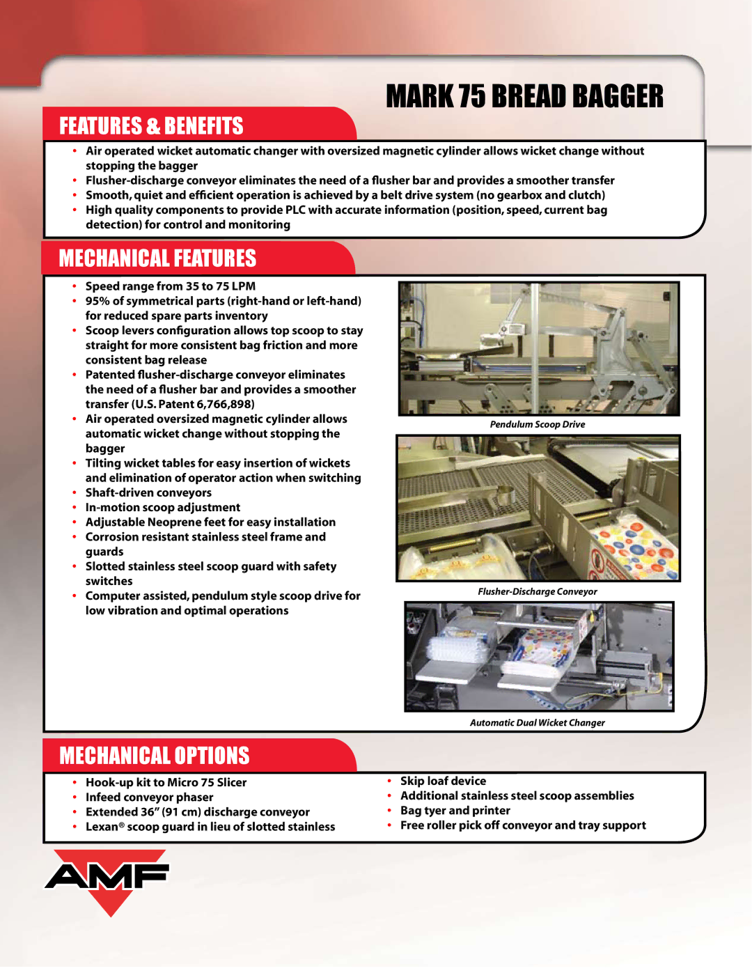 AMF Mark 75 manual Features & Benefits, Mechanical Features, Mechanical Options 