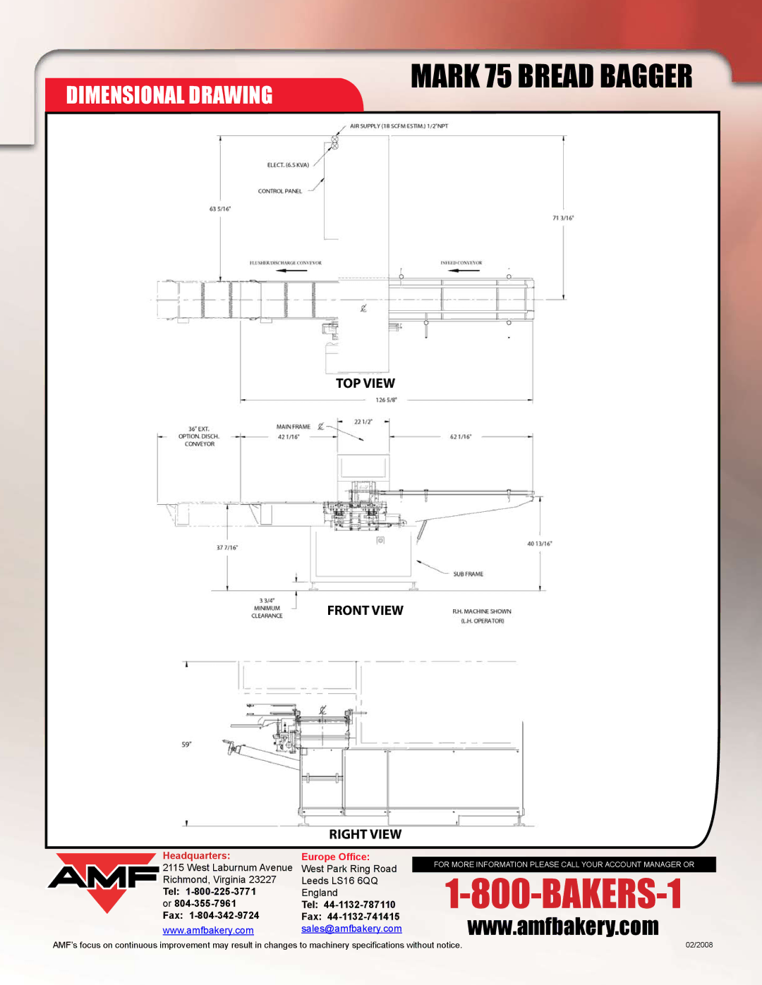 AMF Mark 75 manual Dimensional Drawing, TOP View Front View Right View 