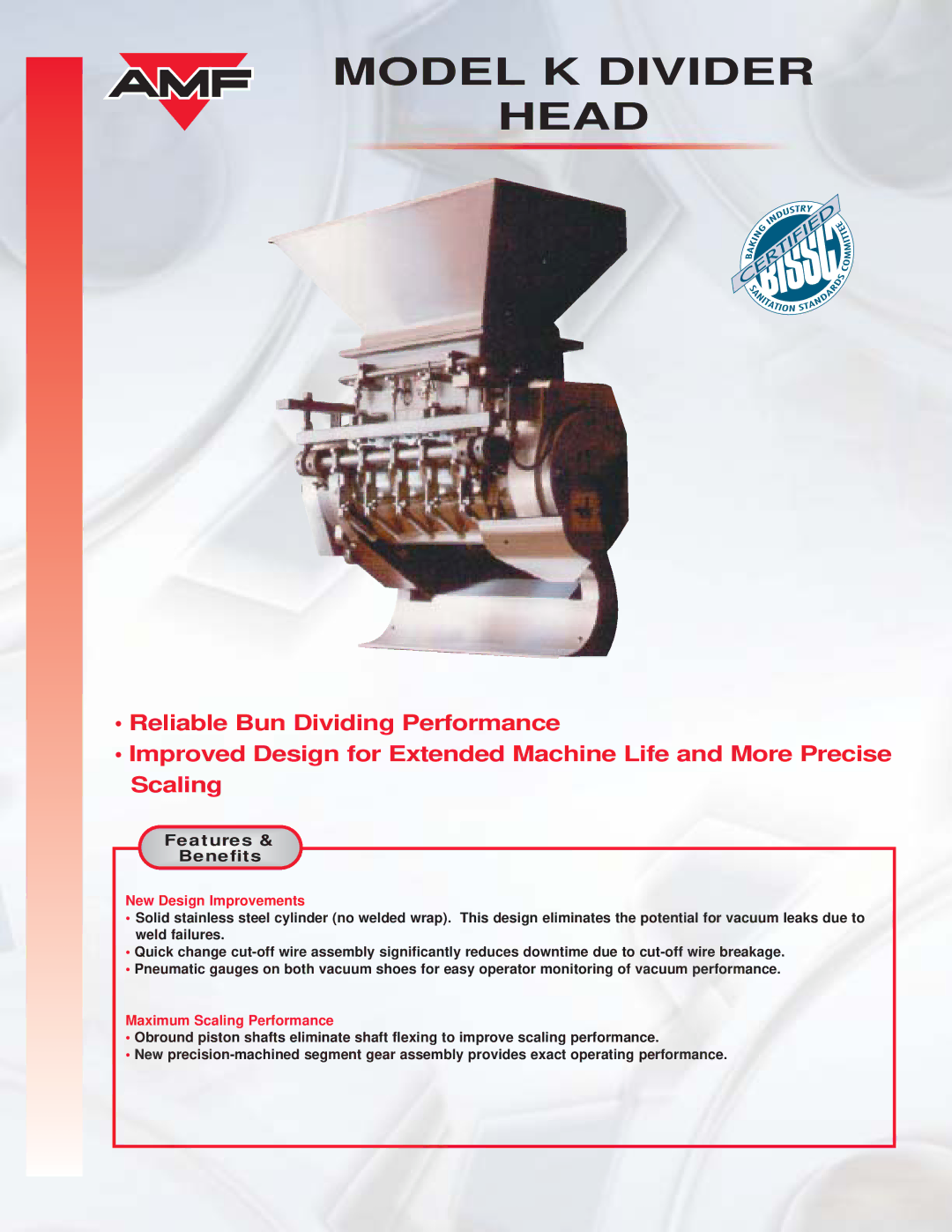 AMF manual Model K Divider Head, Features, Benefits, New Design Improvements, Maximum Scaling Performance 