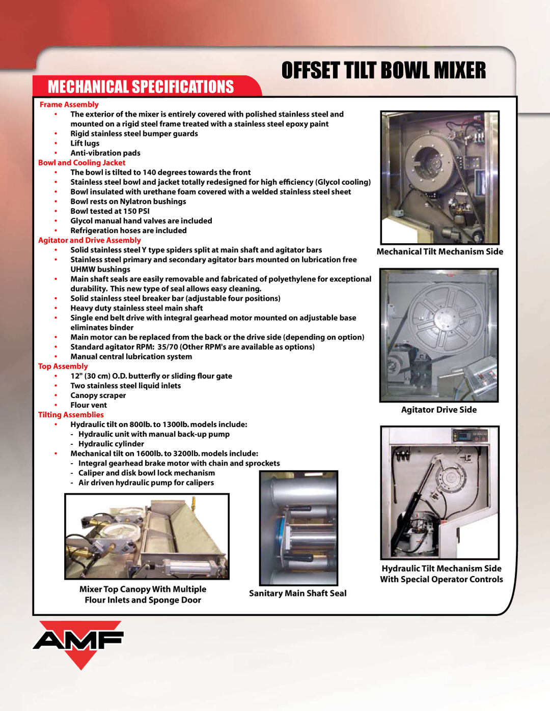 AMF Offset Tilt Bowl Mixer (OTBM) manual Mechanical Specifications 