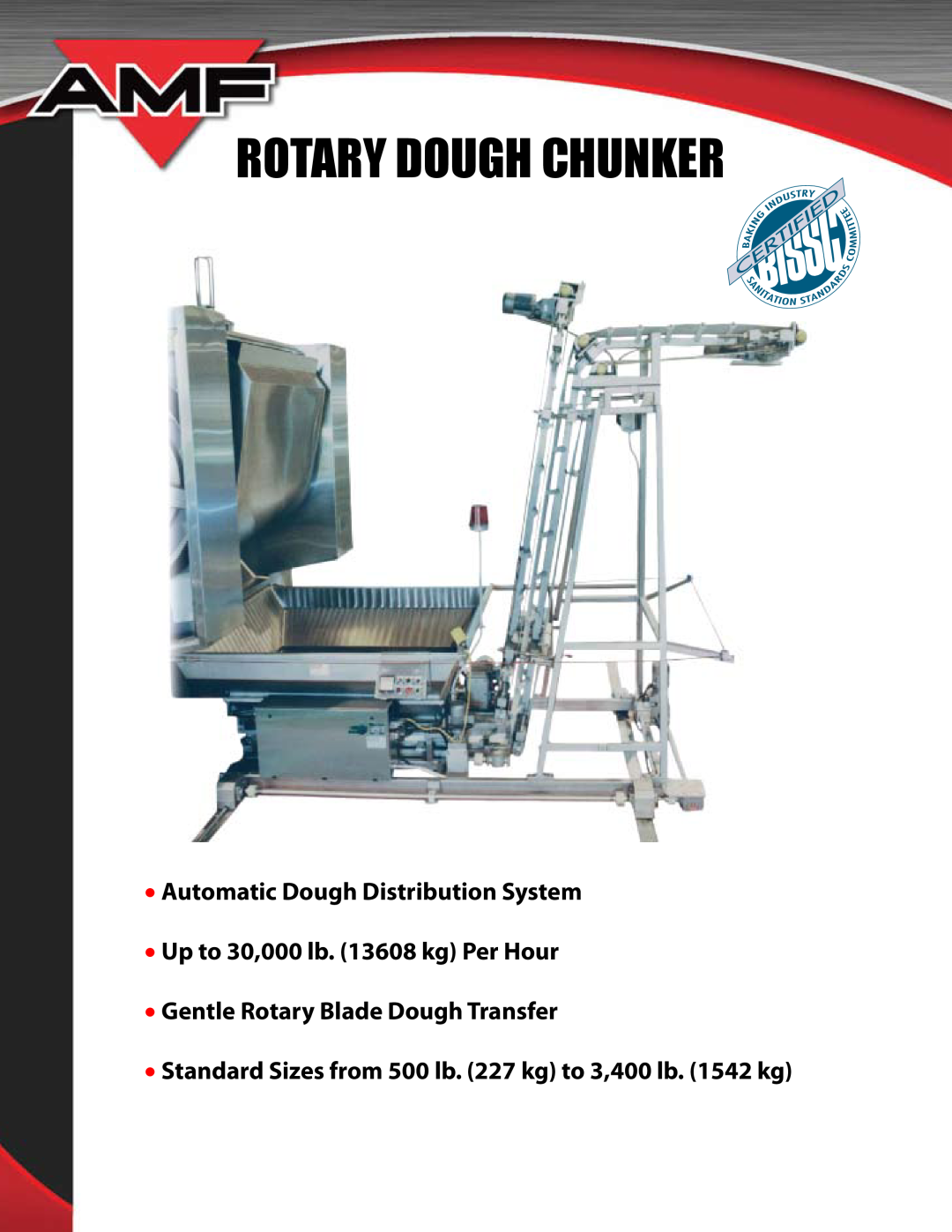 AMF RDC-18 -500 manual Rotary Dough Chunker, Automatic Dough Distribution System, Up to 30,000 lb. 13608 kg Per Hour 