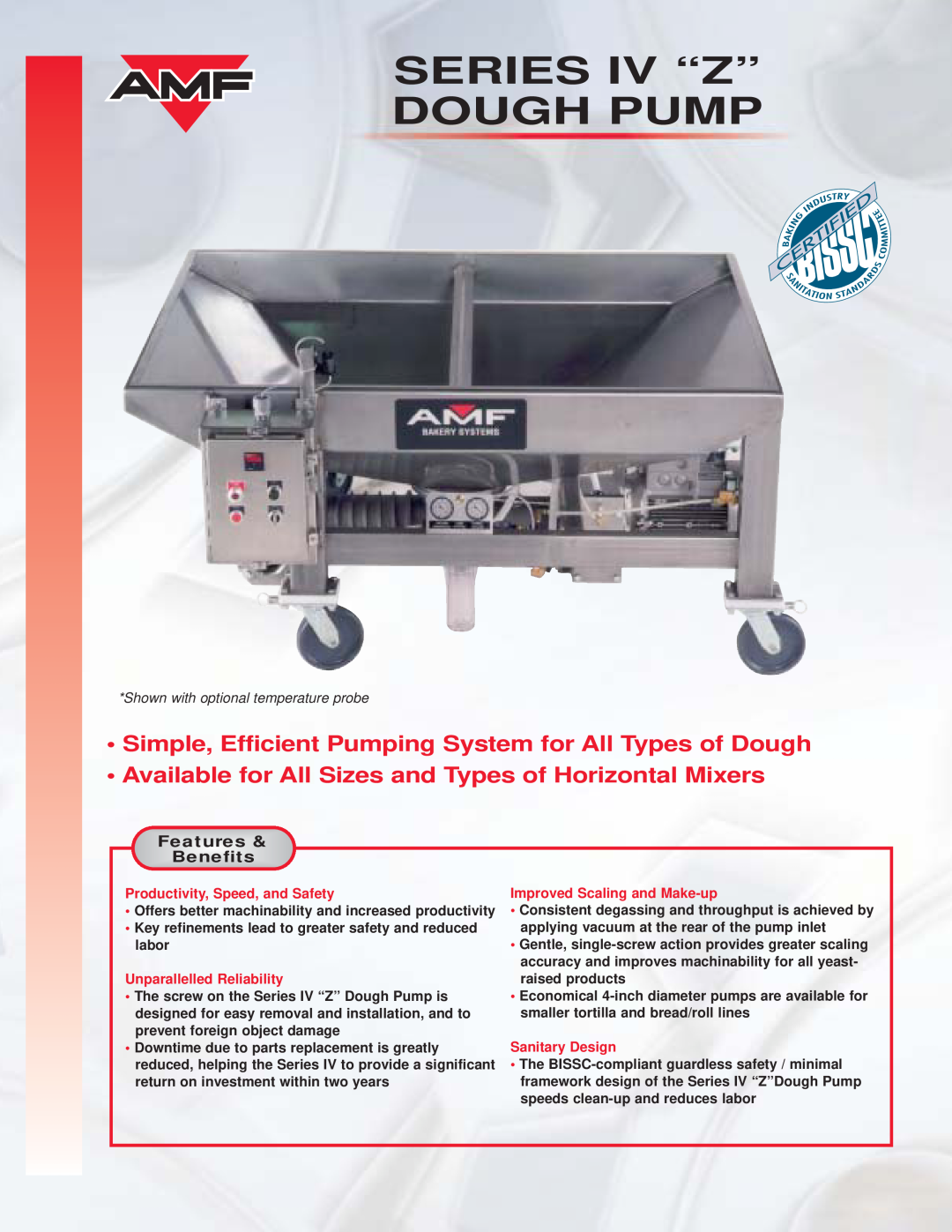 AMF Series IV manual Series Iv “Z” Dough Pump, Features, Benefits 