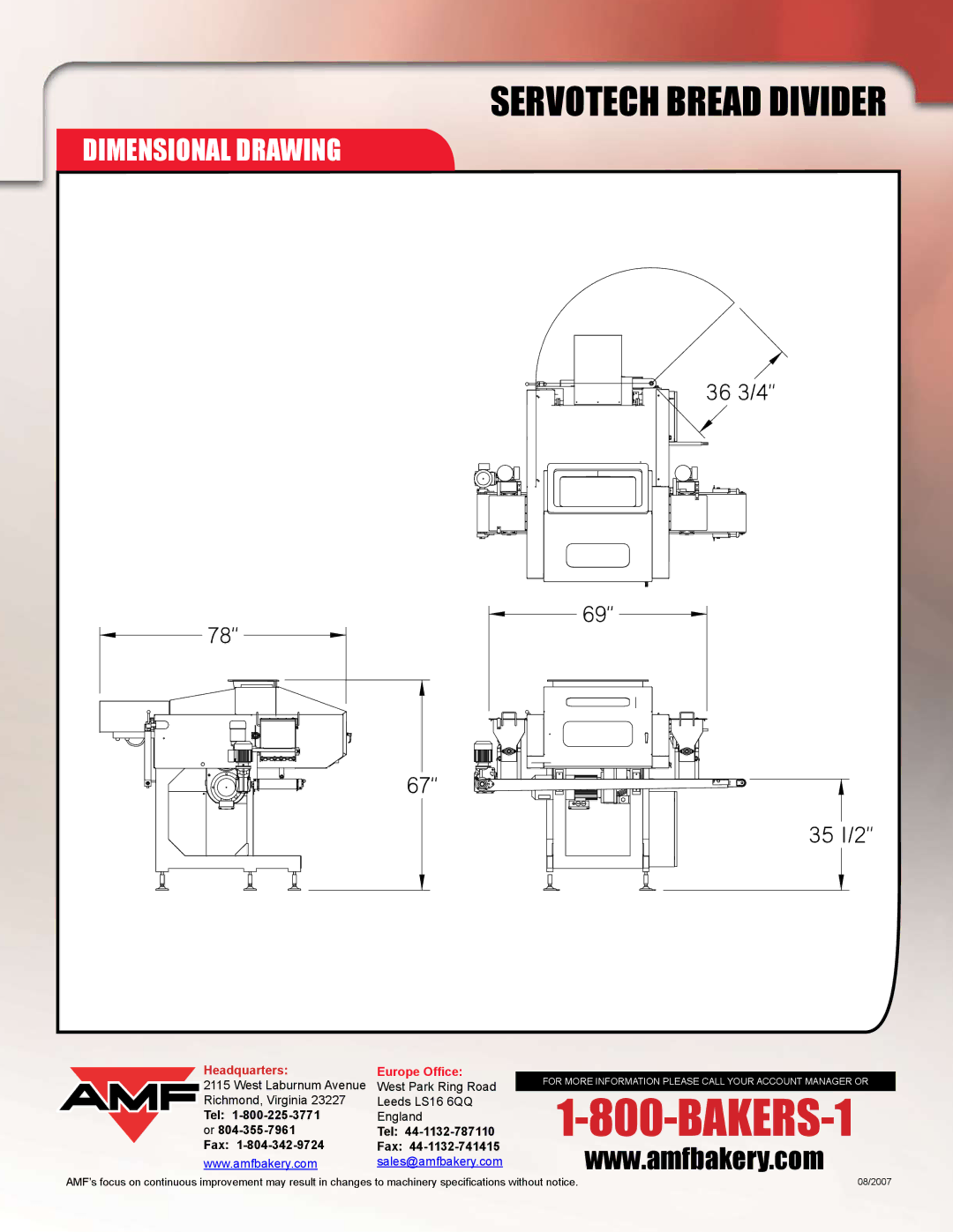 AMF Servotech manual Dimensional Drawing, Europe Office 