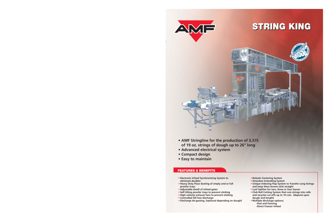 AMF STRING KING specifications Features & Benefits, Stringstring Kingking, Advanced electrical system Compact design 