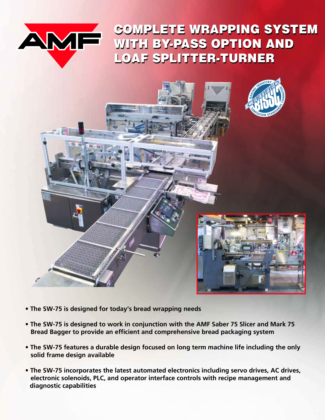 AMF SW-75 specifications Complete Wrapping System With By-Pass Option And Loaf Splitter-Turner 
