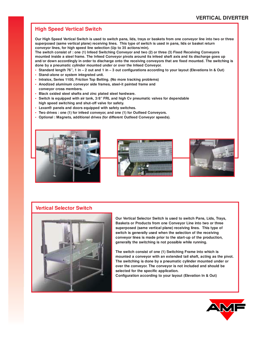 AMF Switches and Diverters manual Vertical Diverter, Vertical Selector Switch 