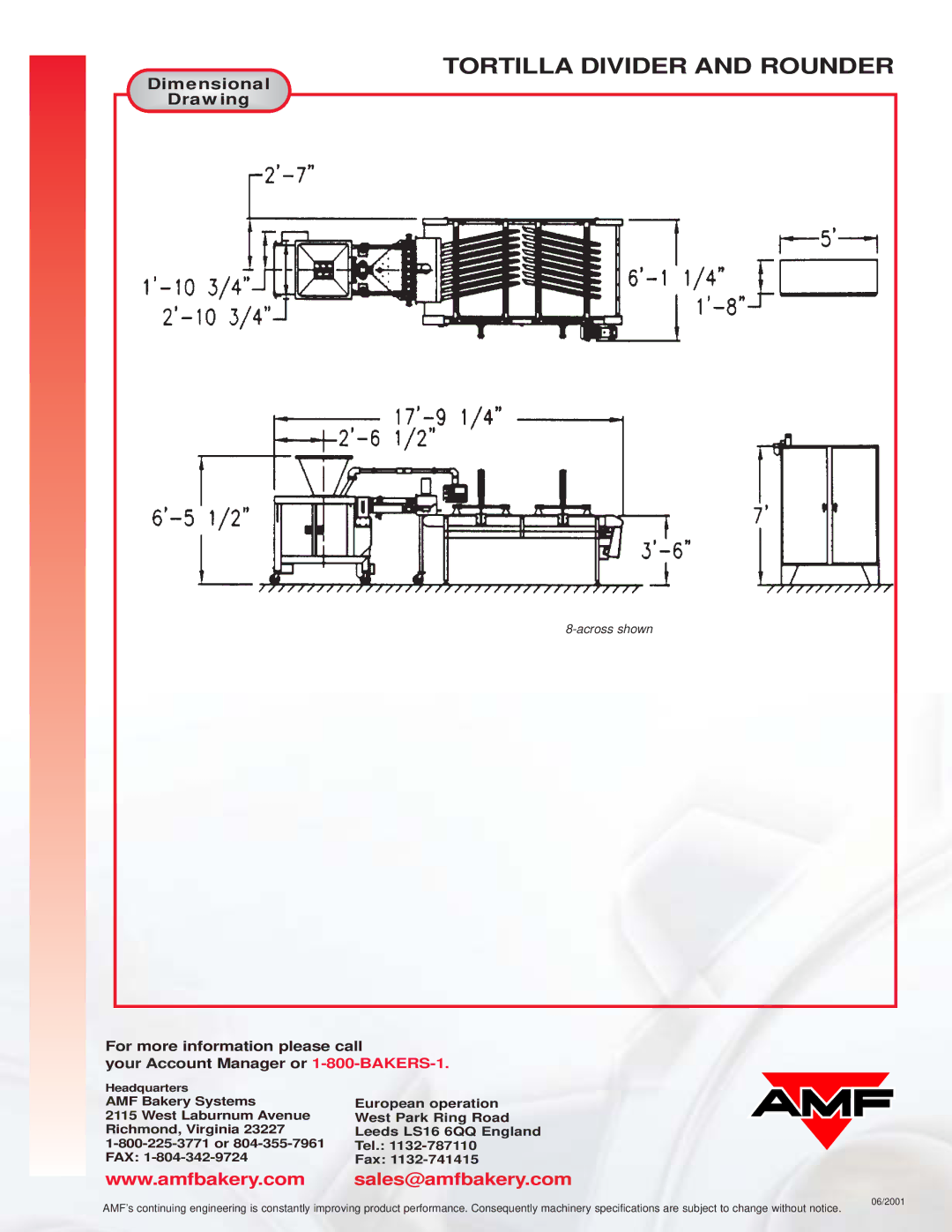 AMF Tortilla Divider And rounder System manual Dimensional, Drawing 