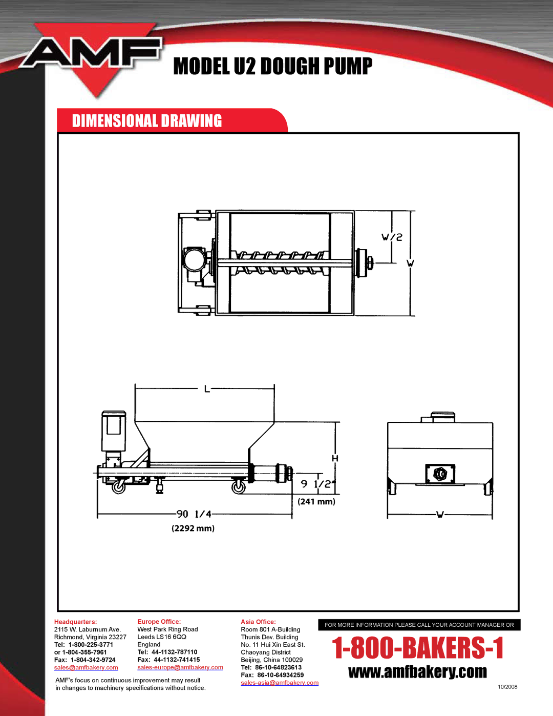 AMF U2 manual Dimensional Drawing, 241 mm 2292 mm 