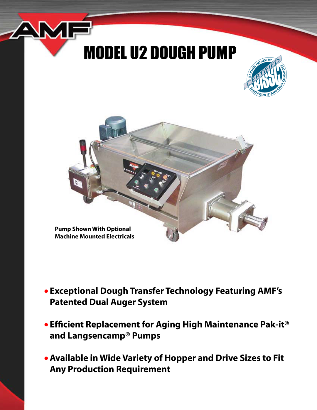 AMF manual MODEL U2 DOUGH PUMP, Pump Shown With Optional, Machine Mounted Electricals 