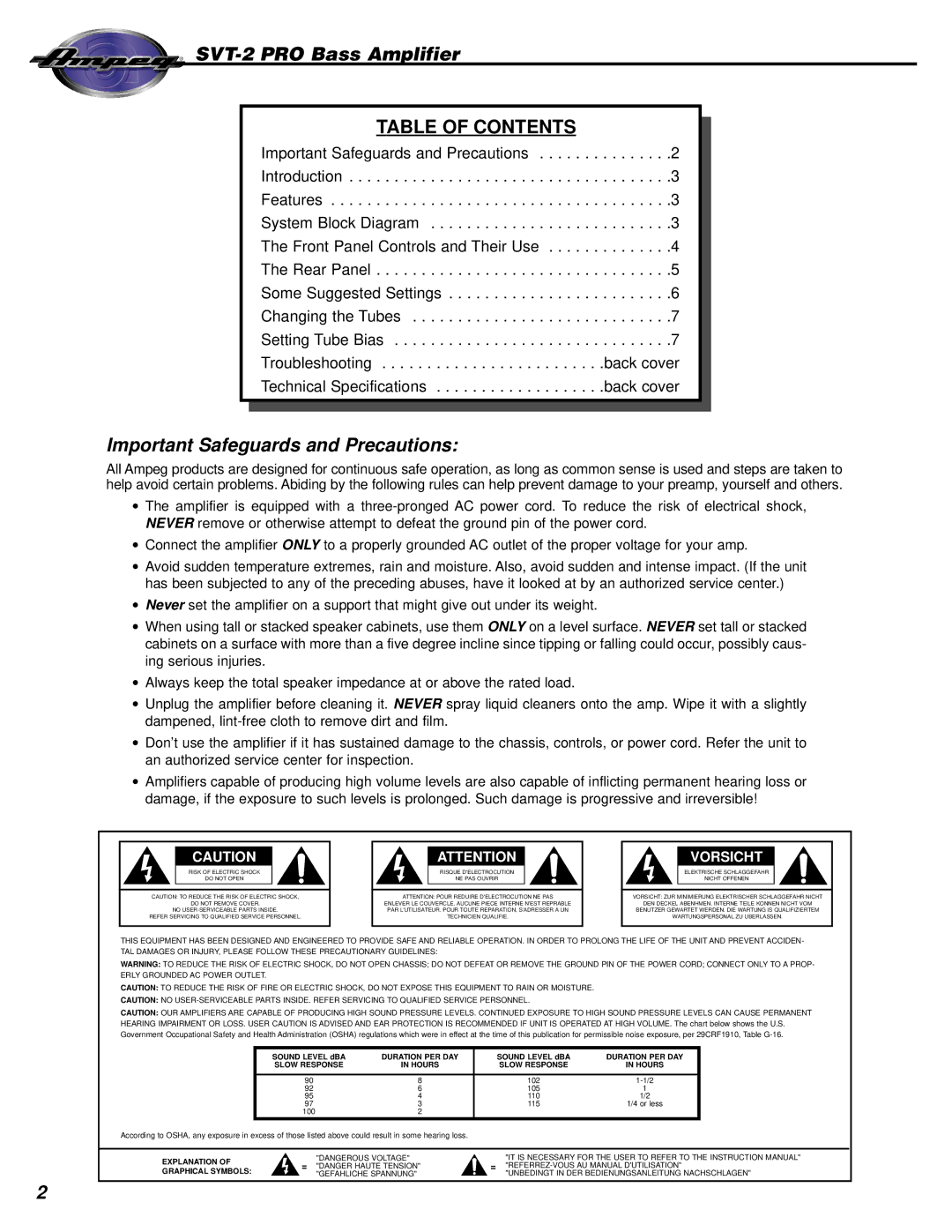 Ampeg manual SVT-2 PRO Bass Amplifier 