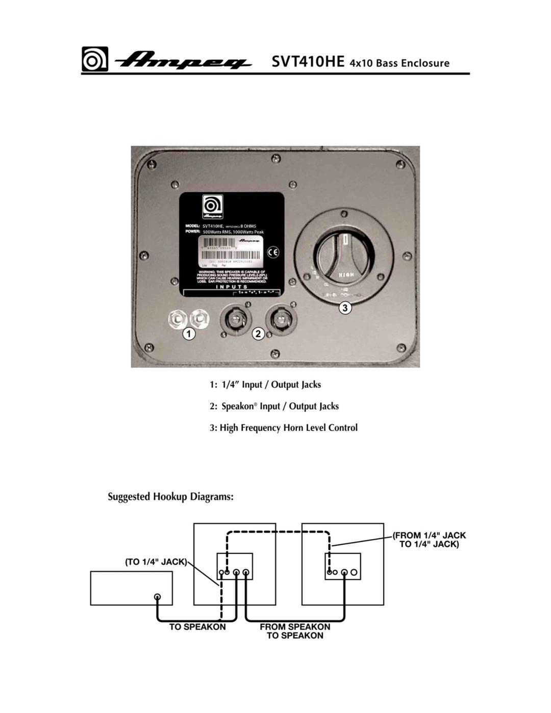 Ampeg SVT-410HE manual 