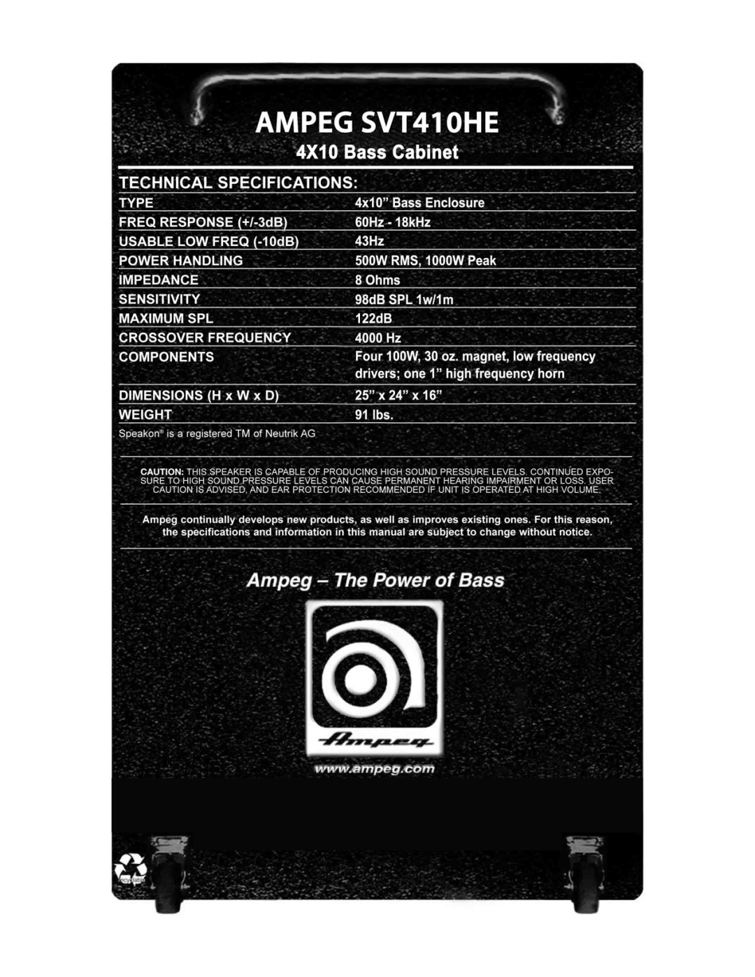 Ampeg SVT-410HE manual 
