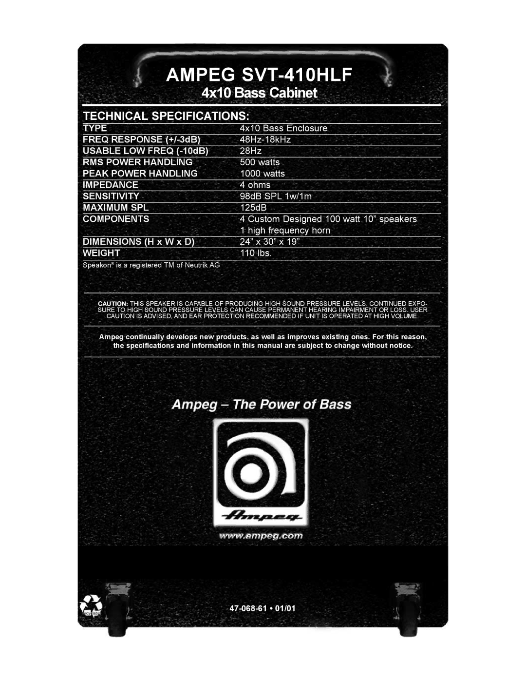 Ampeg manual Ampeg SVT-410HLF 