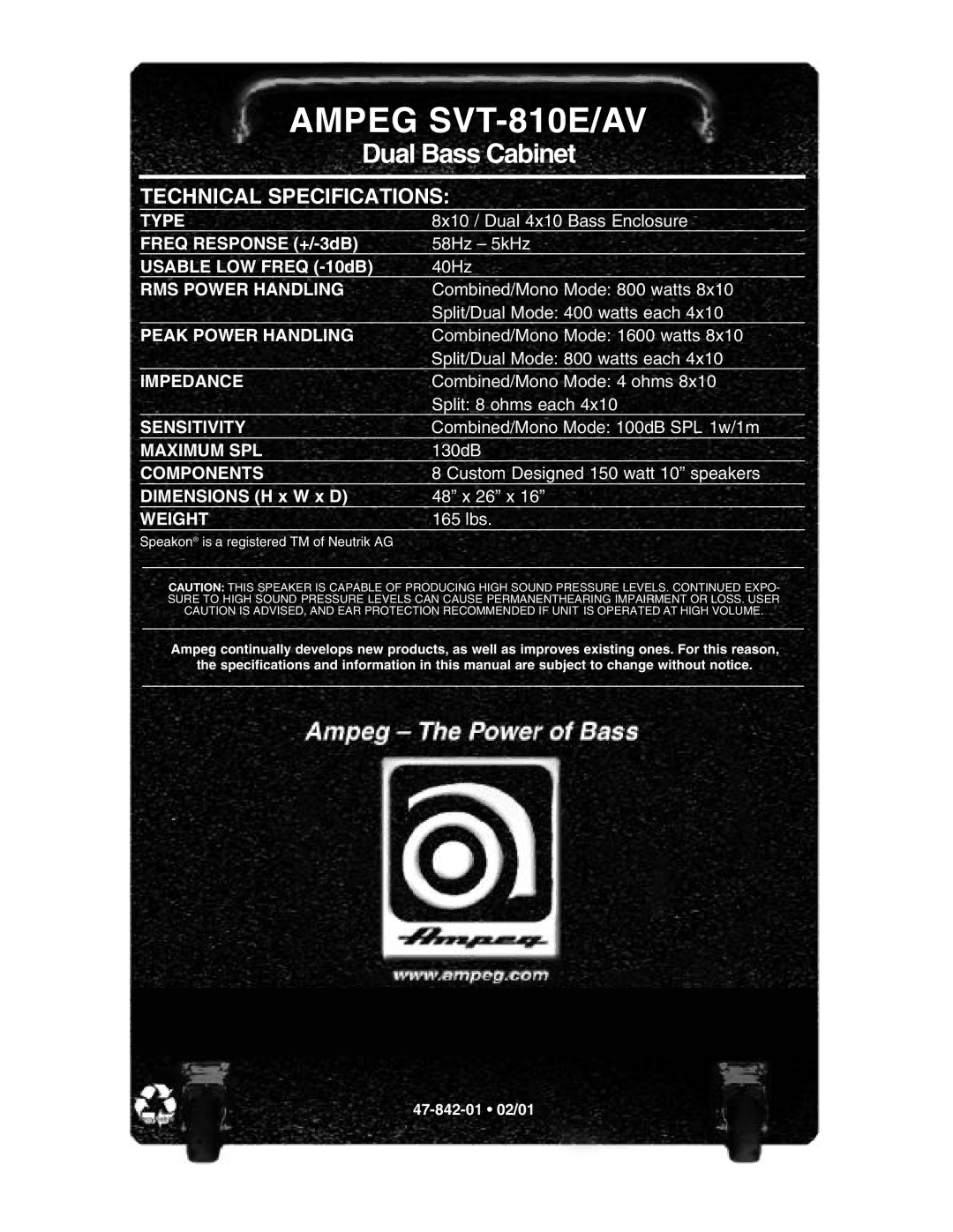 Ampeg SVT810E/AV manual Ampeg SVT-810E/AV 