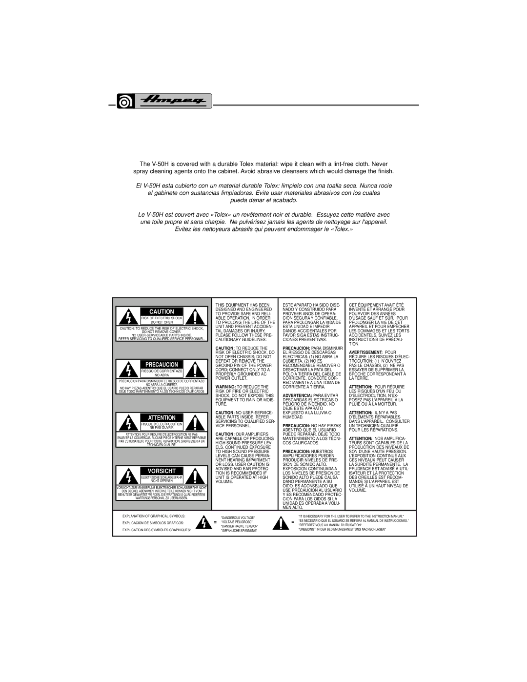 Ampeg V-50H manual Precaucion 